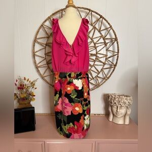 Tabitha Anthropology Floral Pencil‎ Skirt with Pink Top 4P